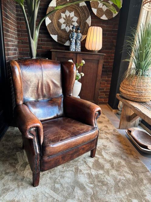 Schapenleren DNG Oorfauteuil, Huis en Inrichting, Fauteuils, Zo goed als nieuw, Leer, 75 tot 100 cm, 75 tot 100 cm, Ophalen of Verzenden