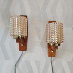 Set Vintage Wandlampen Deens design glas en teak, Ophalen of Verzenden, Zo goed als nieuw, X, Glas