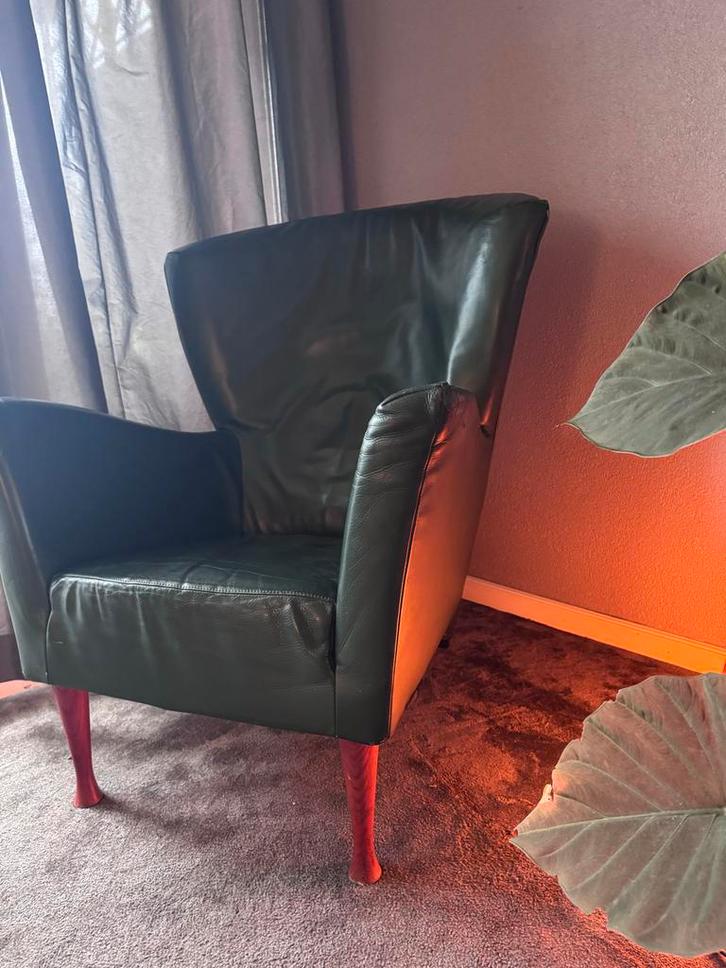 Castor Montis Design Stoel - Groen Leer, Huis en Inrichting, Fauteuils, Gebruikt, Leer, 75 tot 100 cm, Minder dan 75 cm, Ophalen