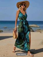 Prachtige jurk zwart blauw groen tropische maat s 36, Nieuw, Blauw, Onder de knie, Maat 36 (S)