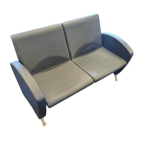 Wachtkamerbank Zwart Grijs Leder, Huis en Inrichting, Fauteuils, Gebruikt, 125 cm of meer, Minder dan 75 cm, Ophalen of Verzenden