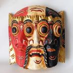 Bali Indonesië. Houten 3 gezichten masker., Antiek en Kunst, Kunst | Niet-Westerse kunst, Ophalen of Verzenden