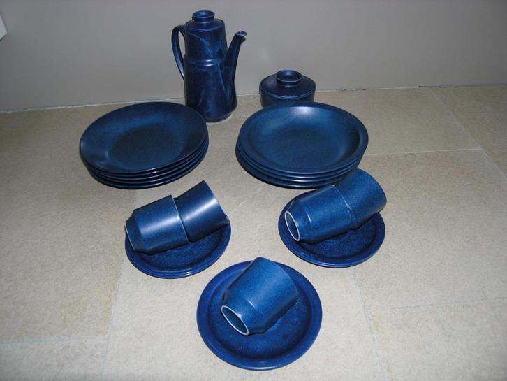 Vintage blauwe koffiepot, kop & schotels, borden en schaal, Huis en Inrichting, Keuken | Servies, Zo goed als nieuw, Overige typen
