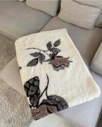 Vintage wollen deken kleed woonplaid beige bruin bloemen, Ophalen of Verzenden, Zo goed als nieuw