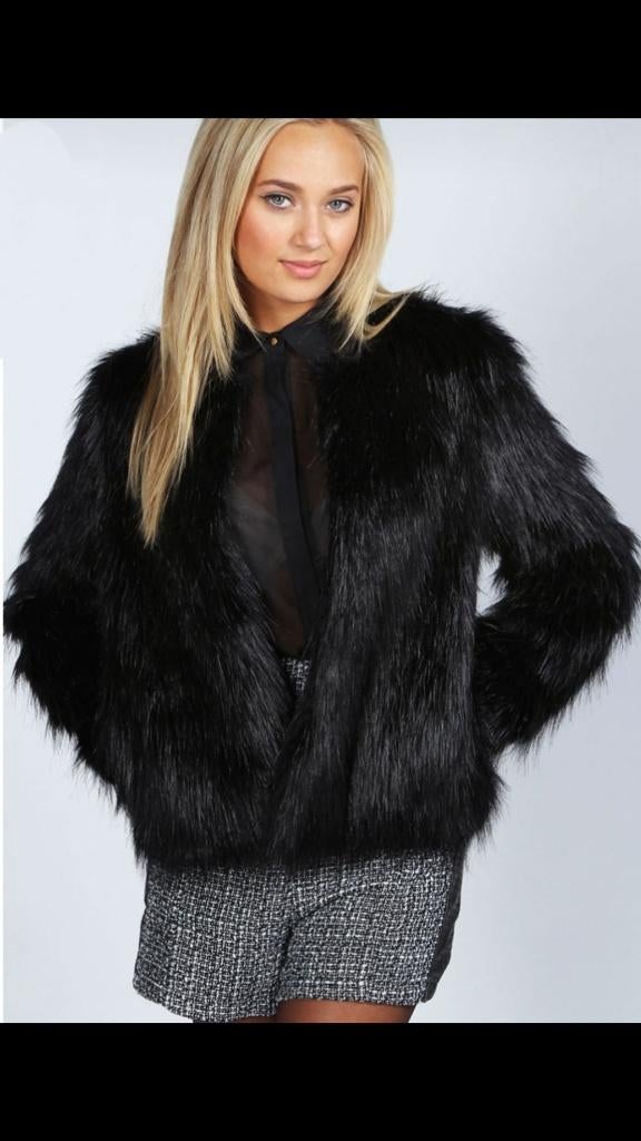 Zwarte faux fur jas, Ophalen of Verzenden, Nieuw, Maat 38/40 (M), Zwart