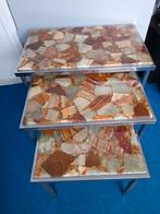 3 prachtige onyx marmeren bijzettafeltjes, Ophalen, Minder dan 55 cm, Gebruikt, Rechthoekig