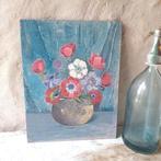 Fraai vintage schilderwerkje uit frankrijk vaas met anemonen, Ophalen of Verzenden