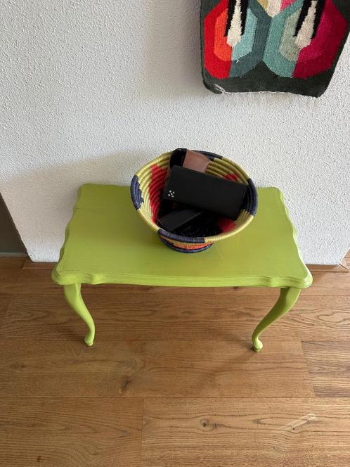 Vintage Houten Bijzettafel - Vintage Wooden Side Table Green, Huis en Inrichting, Tafels | Bijzettafels, Zo goed als nieuw, Rechthoekig