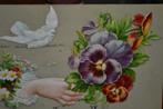frankrijk 1906 celluloid hand vrouw groot paars viooltje dui, Verzamelen, Ansichtkaarten | Themakaarten, Ophalen, Voor 1920, Gelopen