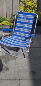 Lage strandstoel, blauw/wit gestreept., Campingstoel, Zo goed als nieuw