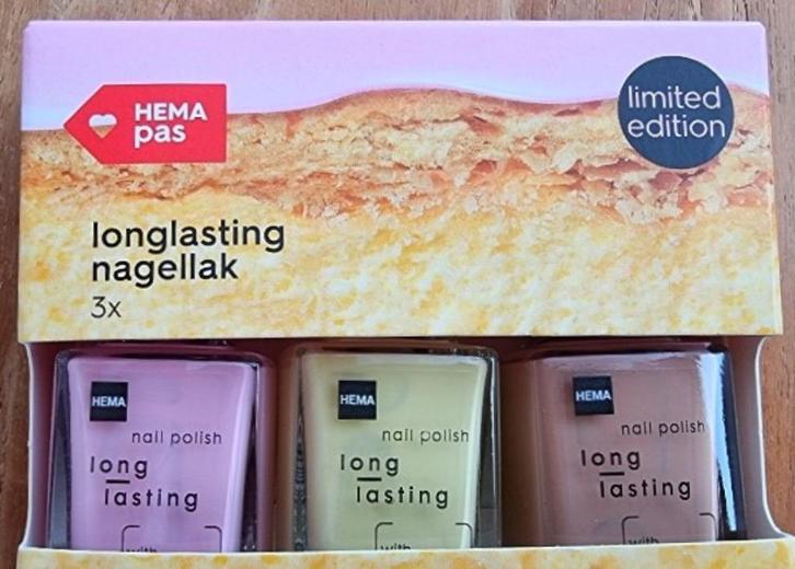 Tompouce nagellak HEMA - 3 flesjes - Limited edition - NIEUW, Sieraden, Tassen en Uiterlijk, Uiterlijk | Cosmetica en Make-up