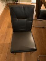 9 eettafel stoelen met slede en zwart lederen bekleding, Huis en Inrichting, Stoelen, Ophalen, Gebruikt, Zwart, Metaal