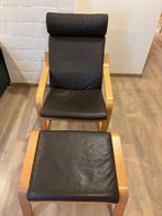 Ikea leren fauteuil €120, Huis en Inrichting, Ophalen, Zo goed als nieuw, Hout