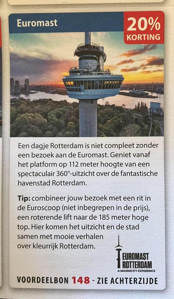 Kortingsbon Euromast, max 4 personen per bon, Tickets en Kaartjes, Kortingen en Cadeaubonnen, Drie personen of meer, Overige typen