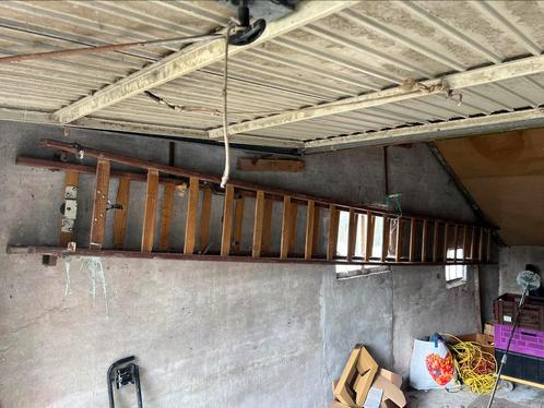 Te Koop : 2-Delige Houten Schuifladder Schilders Ladder, Doe-het-zelf en Verbouw, Ladders en Trappen, Zo goed als nieuw, Ladder