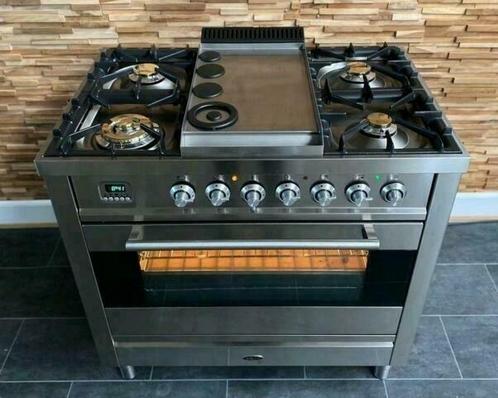 🔥Luxe Fornuis Boretti 90 cm RVS 5 pits Frytop 1 grote oven, Witgoed en Apparatuur, Fornuizen, Zo goed als nieuw, Vrijstaand, Gas