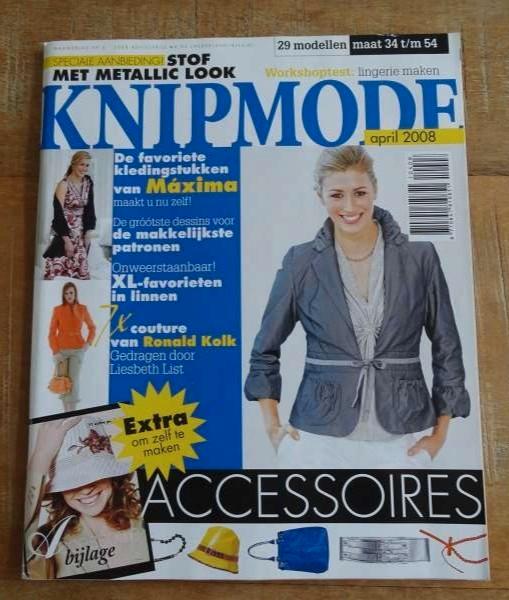 Knipmode nummer 4 april 2008 oa. Maxima mode, Ronald Kolk, Hobby en Vrije tijd, Kledingpatronen, Zo goed als nieuw, Vrouw, Knipmode
