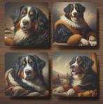 Berner Sennenhond Rembrandt stijl onderzetters met houder, Ophalen of Verzenden, Nieuw, Glas of Kopje