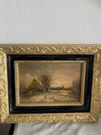 Antiek olieverf schilderij winterlandschap, gesigneerd, Antiek en Kunst, Kunst | Schilderijen | Klassiek, Ophalen of Verzenden