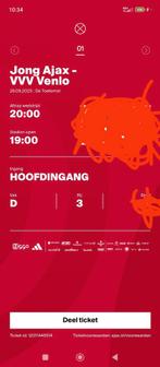 1 kaartje voor vanavond jong ajax vvv Venlo op de toekomst, Tickets en Kaartjes, Eén persoon
