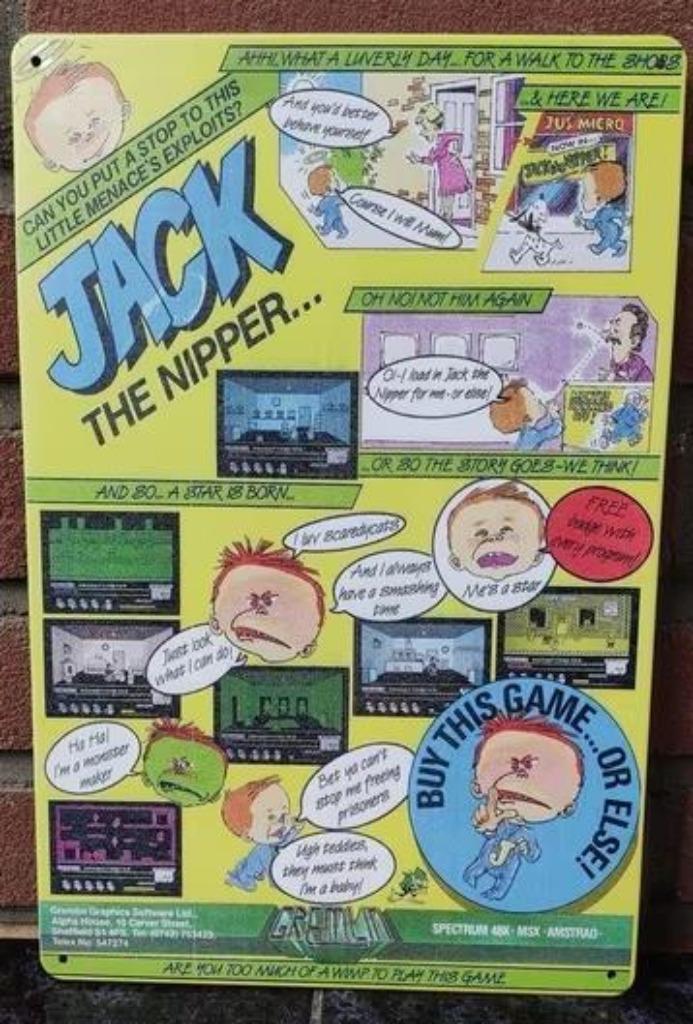 MSX Metalen Wandbord Jack the Nipper spectrum Amstrad, Huis en Inrichting, Woonaccessoires | Wanddecoraties, Nieuw, Verzenden