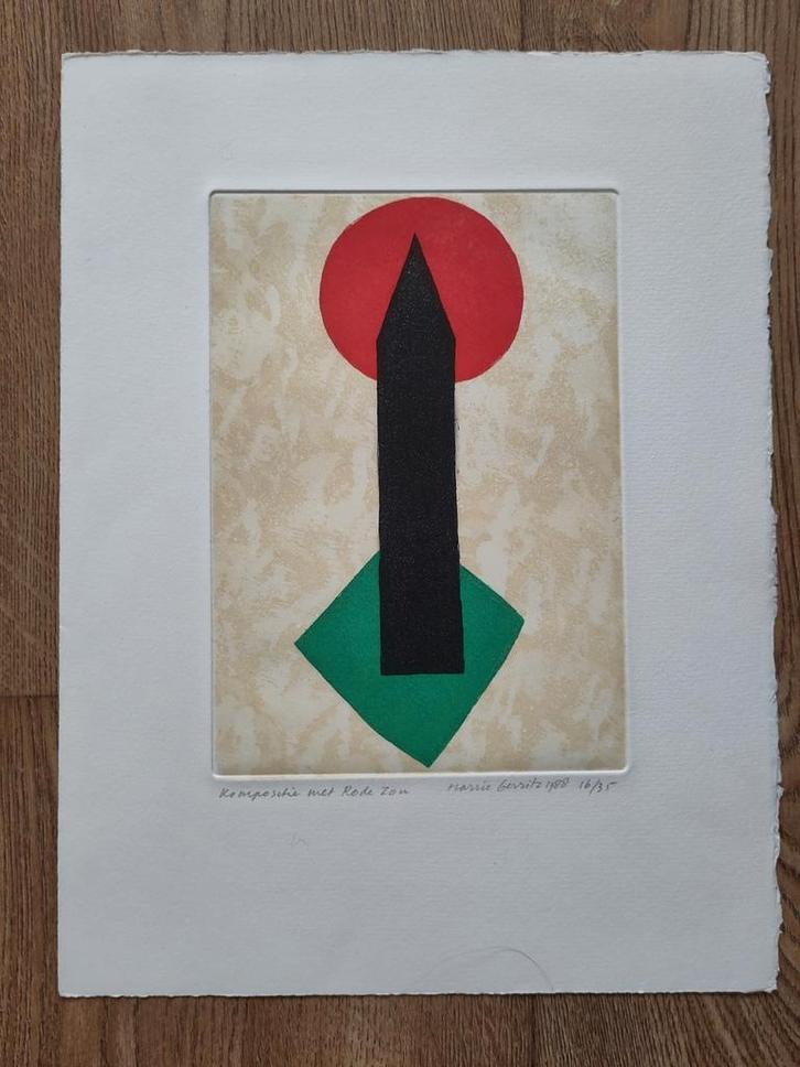 Harrie Gerritz zeefdruk - Kompositie met Rode Zon (1988), Antiek en Kunst, Kunst | Litho's en Zeefdrukken, Ophalen