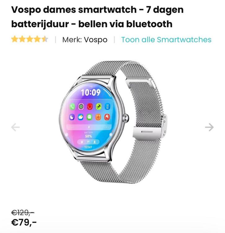 Dames Smartwatch nieuw vospo, Sieraden, Tassen en Uiterlijk, Smartwatches, Nieuw, Android, Zilver, Hartslag, Waterdicht, Ophalen of Verzenden