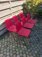 6 rode kantinestoelen, Huis en Inrichting, Stoelen, Ophalen, Gebruikt, Rood, Metaal