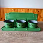 EMAILLE GROEN ZAND ZEEP EN SODA MET REKJE MET ZWARTE LETTERS, Antiek en Kunst, Antiek | Emaille, Ophalen of Verzenden