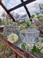 Oude vintage glazen verzilverde bloemensteker flowerbowls, Minder dan 50 cm, Glas, Ophalen of Verzenden, Overige kleuren