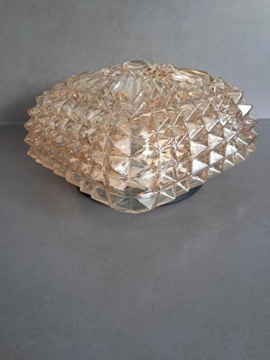 Vintage Retro Plafondlamp Plafonierre Amberkleurig, Huis en Inrichting, Lampen | Plafondlampen, Gebruikt, Glas, Ophalen of Verzenden