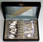 Antiek set zes zilveren mokkalepeltjes in etui ca 1900, Ophalen of Verzenden, Zilver