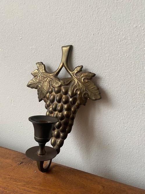 Vintage messing wandkandelaar – druiventros, Antiek en Kunst, Antiek | Koper en Brons, Ophalen of Verzenden