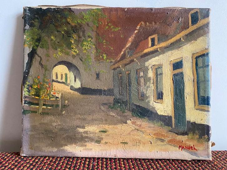 Straatgezicht, waarschijnlijk in Spanje, Antiek en Kunst, Kunst | Schilderijen | Klassiek, Ophalen of Verzenden