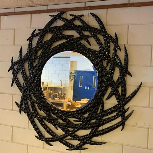 Ronde Spiegel - zwart - 150 cm rond - handgemaakt-TTM Wonen, Huis en Inrichting, Woonaccessoires | Spiegels, Nieuw, 125 cm of meer