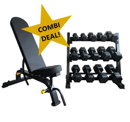 Combideal! Professionele fitnessbank + dumbbellset + rack!, Sport en Fitness, Fitnessmaterialen, Nieuw, Dumbbell, Ophalen of Verzenden