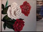 Te koop twee mooie witte en rode rozen schilderijen., Antiek en Kunst, Ophalen of Verzenden