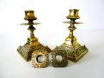 Set Victoriaanse kandelaars met Sater figuur gemerkt ca.1880, Antiek en Kunst, Ophalen of Verzenden, Koper of Brons