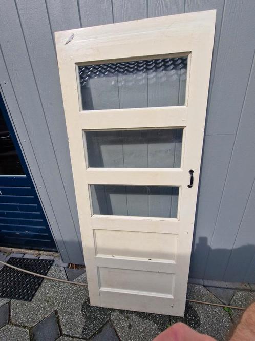 schuifdeur 3 ramen, Doe-het-zelf en Verbouw, Deuren en Horren, Gebruikt, Binnendeur, 200 tot 215 cm, 80 tot 100 cm, Glas, Hout