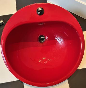 Rode metalen wasbak, rond 48 cm, geëmailleerd beschikbaar voor biedingen