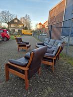 Vintage bankstel - Denemarken - Teakhout met leer, Ophalen, Zo goed als nieuw
