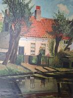 Klassiek Olieverf schilderij - landelijke woning aan water, Ophalen of Verzenden