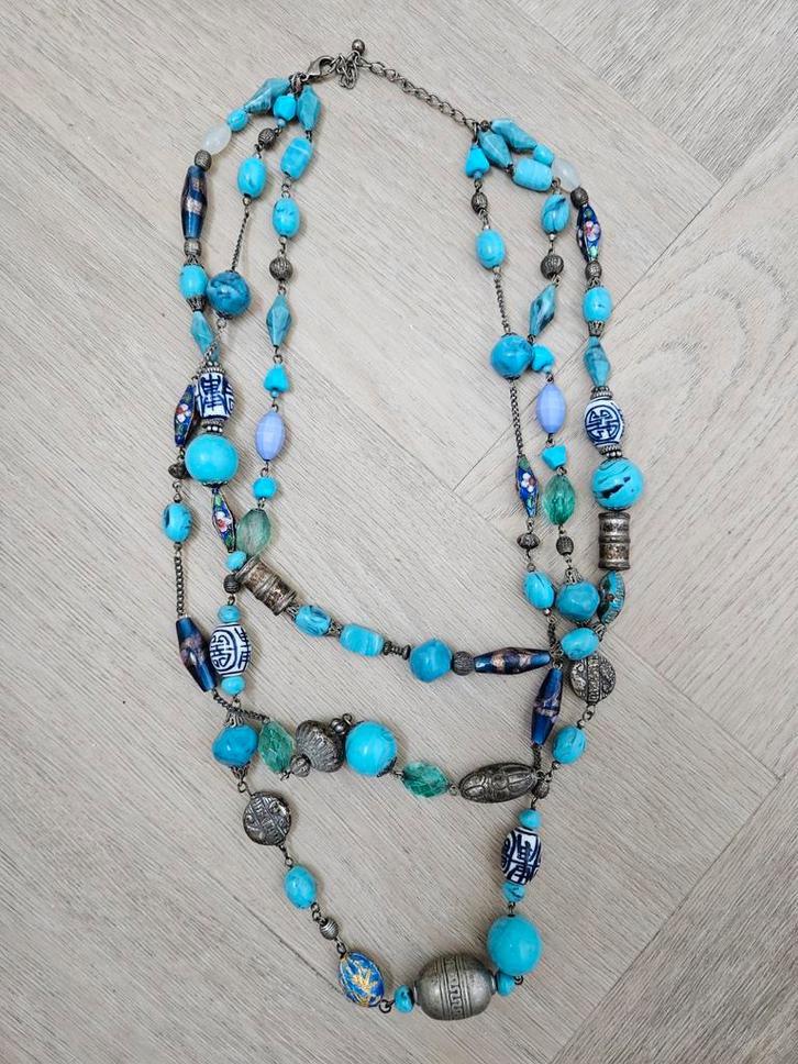Turquoise Ketting - Laagjes - Zo Goed Als Nieuw, Sieraden, Tassen en Uiterlijk, Kettingen, Zo goed als nieuw, Overige materialen