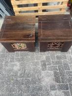 2 donker koloniale tafels 60 bij 60, Gebruikt, Koloniaal, Vierkant, 55 tot 75 cm