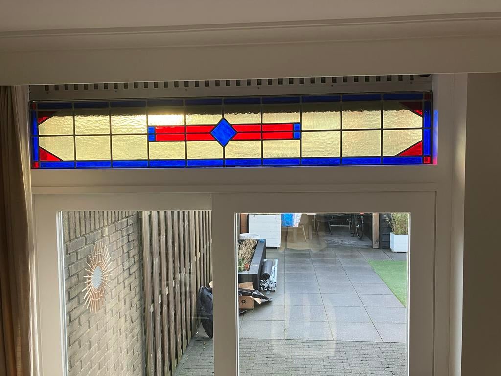 Mooi glas in lood voorzetraam - 168x29 cm, Antiek en Kunst, Kunst | Overige Kunst, Ophalen