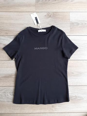 NIEUW zwart t-shirt MANGO met strass logo maat S