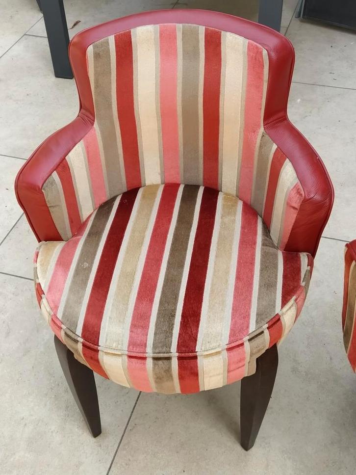 Eetkamer fauteuils rood gestreept, Huis en Inrichting, Fauteuils, Zo goed als nieuw, 50 tot 75 cm, 75 tot 100 cm, Ophalen
