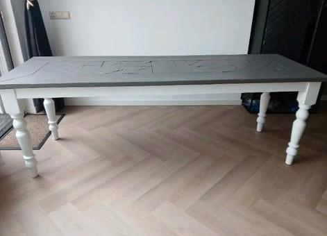 Steigerhouten Eettafel 220cm - Wit & Grijs, Huis en Inrichting, Tafels | Eettafels, Gebruikt, 50 tot 100 cm, 200 cm of meer, Vijf personen of meer