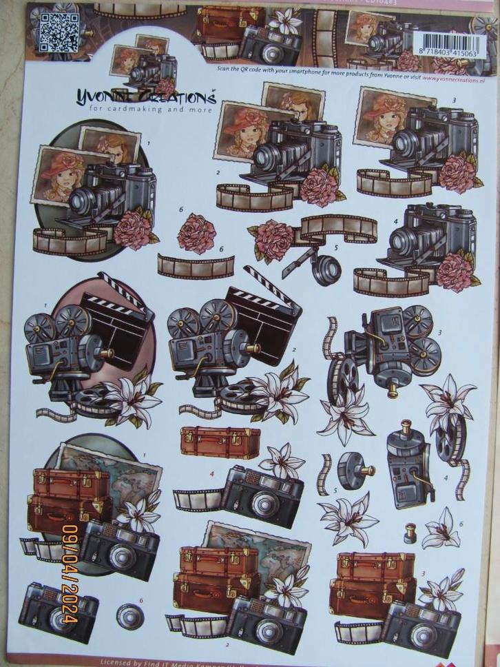 NIEUW 1 vel YVONNE Creations KNIPVEL vintage CAMERA CD10207, Hobby en Vrije tijd, Scrapbooking, Nieuw, Versiering of Embellishment