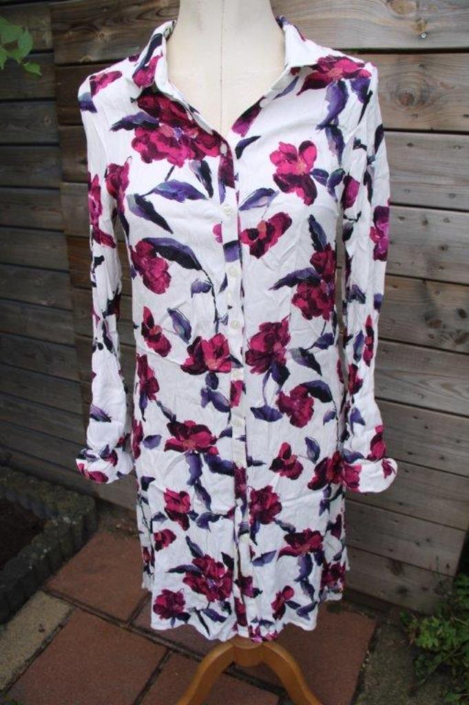 Doorknoopjurk offwhite/ fuschia Fabienne Chapot mt 36 Vaste, Kleding | Dames, Jurken, Zo goed als nieuw, Maat 36 (S), Wit, Knielengte